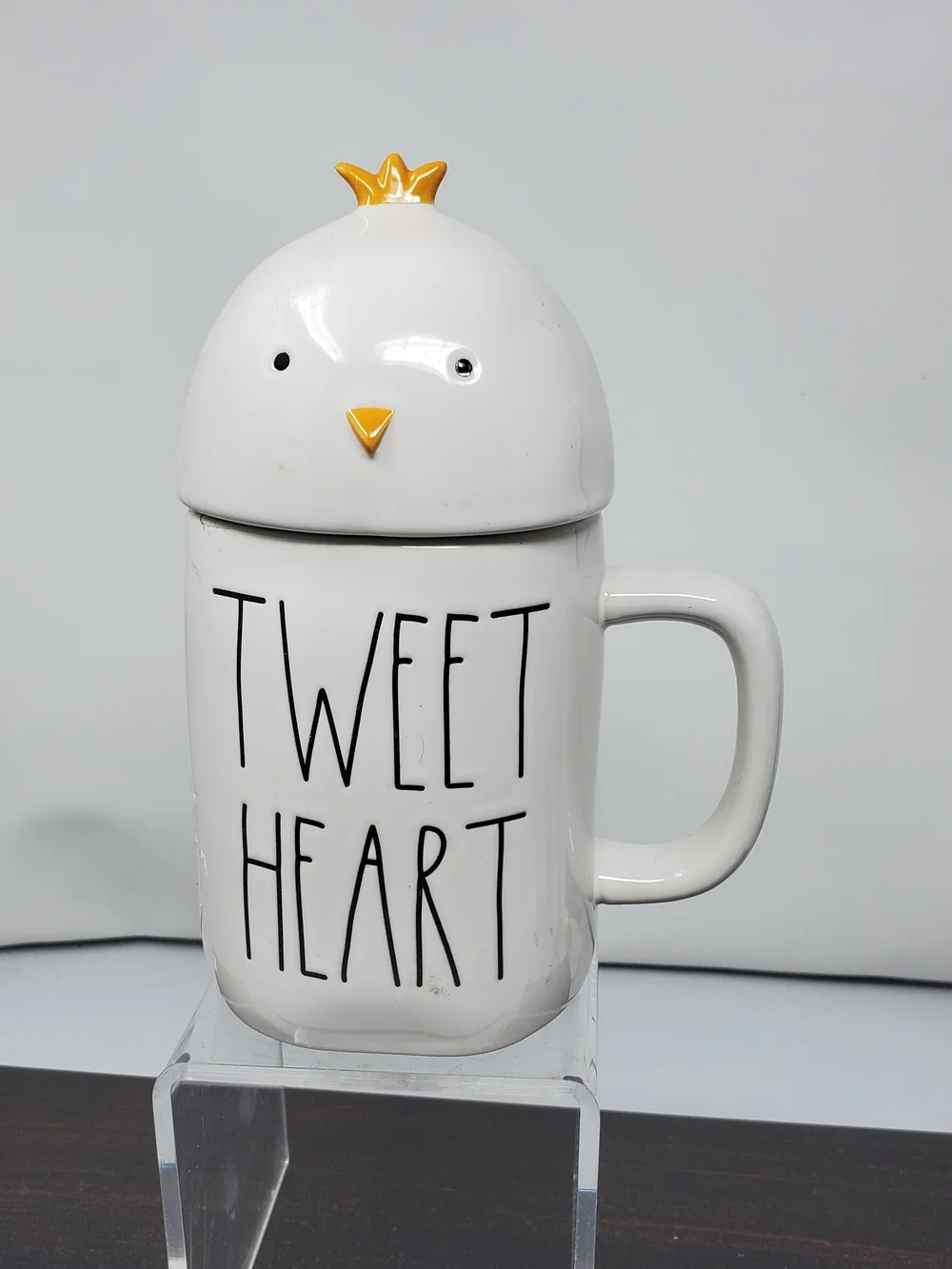 White Ceramic Bird Mug with Lid — Tweet Heart Design